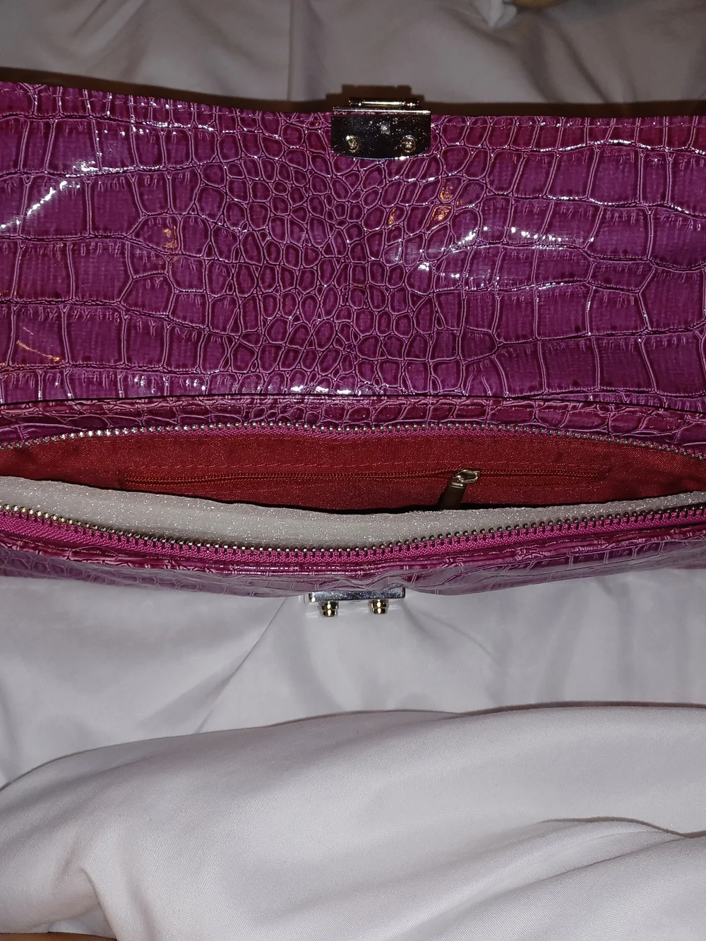 Bellini Purple Croc-Embossed Clutch Bag with Silver Hardware